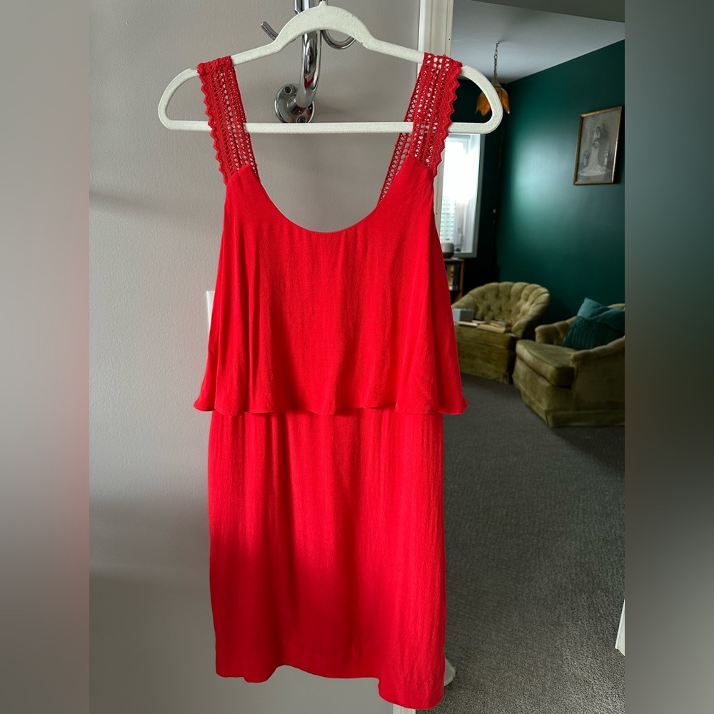 Anthropologie Maeve Tirana Crochet Strap Layered Dress Red - Size 2